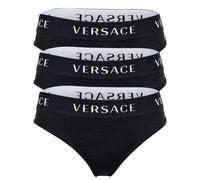 VERSACE Damen Slips 3er Pack - Unterwäsche, Unterhose, Baumwolle, Logobund, einfarbig Schwarz L