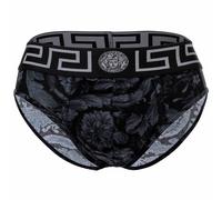 VERSACE Herren Slip - Stretch Cotton, Barocco Muster Schwarz/Grau L