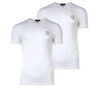 Versace Herren T-Shirt, 2er Pack - Unterhemd, Rundhals, Crew Neck, Stretch Cotton, weiß, M Weiß