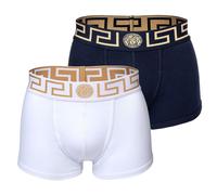 VERSACE Herren Trunks, 2er Pack - TOPEKA, Stretch Cotton, einfarbig Weiß/Blau 2XL