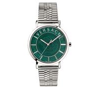 Versace J4 V-Essential Herren-Armbanduhr mit 3 Zeigern, Quarz, grünes Zifferblatt, Saphir, Antireflexglas, 40 mm, VEJ400921, Edelstahl, Zeitgenössisch