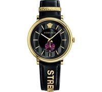 Versace Herren-Armbanduhr VBQ050017 V Circle Schweizer Quarz Schwarz, Gelbgold, Luxuriös