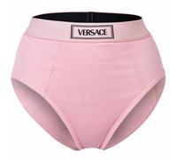 VERSACE Damen Slip Highleg RIB - hoher Logo-Bund, Rippstrick, Baumwoll-Stretch Rosa L