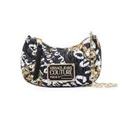 Versace Jeans Couture Umhängetasche, kleine Hobo Bag Nylon gesteppt, Schwarz-Weiß-Gold