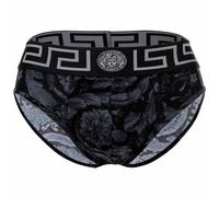 VERSACE Herren Slip - Stretch Cotton, Barocco Muster Schwarz/Grau L