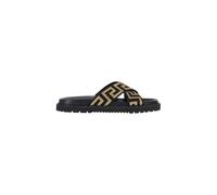 Versace Loafer - Cross-Strap Slip-On Sandals With Gold Greca Motif - Gr. 40 (EU) - in Schwarz - für Damen
