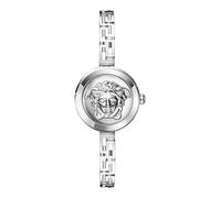 Versace Medusa Secret Damenuhr, Swiss Made Luxus-Designer-Uhr mit silbernem Sonnenstrahl-Zifferblatt, 25 mm Edelstahlgehäuse, Greca-Armband, Schmuckverschluss, 3 ATM