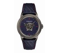 Versace Palazzo Empire Herrenuhr Blau Leder Grau Stahlgehäuse 43mm VERD00118
