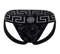 Versace Herren Jockstrap - Jocks, Tanga Slip, Stretch Cotton, Barocco Muster, mehrfarbig, 2XL Schwarz/ Grau