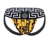 Versace Herren Jockstrap - Jocks, Tanga Slip, Stretch Cotton, Barocco Muster, mehrfarbig, 2XL Schwarz/ Gold