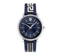 Versace V-Circle Gent Uhr für Herren in der Farbe Blau mit Armband aus Leder, Wasserdichtigkeit: 5 bar, Gehäusedurchmesser: 42 mm, VE5A011 21