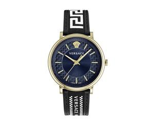 Versace V-Circle Gent Uhr für Herren in der Farbe Schwarz mit Armband aus Leder, Wasserdichtigkeit: 5 bar, Gehäusedurchmesser: 42 mm, VE5A018 21