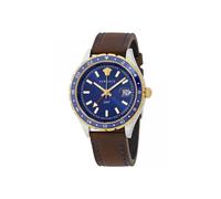 Versace Hellenyium GMT Herrenuhr Braun Leder Gold Silber Edelstahlgehäuse Blaues Zifferblatt 42mm V11080017