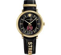 Versace Herren-Armbanduhr VBQ050017 V Circle Schweizer Quarz Schwarz, Gelbgold, Luxuriös
