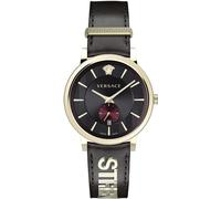 Versace VBQ050017 V-Circle schwarz gold rot Leder Herren Uhr NEU