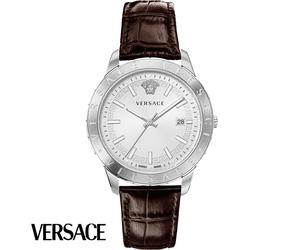 Versace VE2C00121 Univers weiss silber braun Leder Armband Uhr Herren NEU