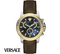 Versace VE2E00221 New Chrono blau silber gold braun Leder Herren Uhr NEU