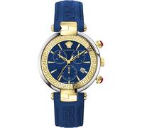 Versace VE2M00221 Revive Chrono gold silber blau Leder Armband Uhr Damen NEU