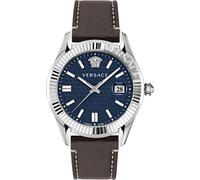 Versace VE3K00122 Greca Time blau silber braun Leder Armband Uhr Herren NEU