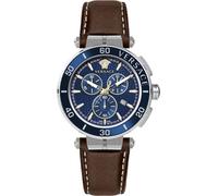 Versace VE3L00122 Greca Chrono silber blau braun Leder Armband Uhr Herren NEU