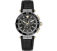 Versace VE3L00222 Greca Chrono silber gold schwarz Leder Armband Uhr Herren NEU