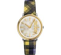 Versace VE8100118 V-Circle Lady silber gold gelb schwarz Leder Damen Uhr NEU