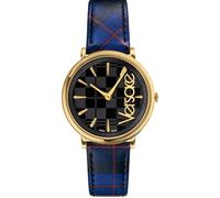 Versace VE8100218 V-Circle Lady gold schwarz blau Leder Armband Uhr Damen NEU