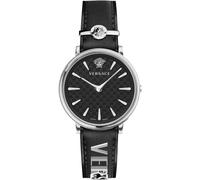 Versace VE8104122 V-Circle Lady silber schwarz Leder Armband Uhr Damen NEU