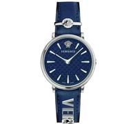 Versace VE8104222 Damenuhr Analog Quarz mit Lederband, blau, 38 MM, Modisch