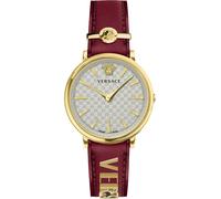 Versace VE8104322 V-Circle Lady weiss/silber gold rot Leder Damen Uhr NEU