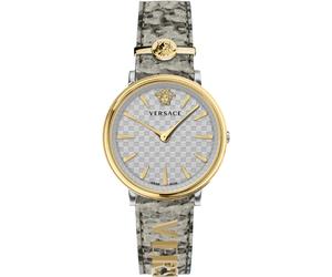 Versace VE8104422 V-Circle Lady weiss silber gold grau Leder Damen Uhr NEU