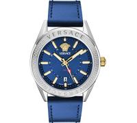 Versace VEAFA0124 V-Code GMT blau silber Edelstahl Leder Herren Uhr NEU