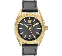 Versace VEAFA0224 V-Code GMT schwarz gold Edelstahl Leder Herren Uhr NEU