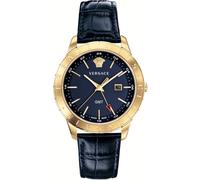Versace VEBK00318 Univers GMT gold dunkel blau Leder Armband Uhr Herren NEU
