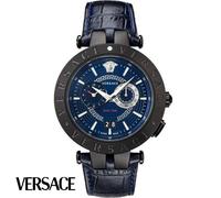 Versace VEBV00419 V-Race schwarz blau Leder Armbanduhr Herren NEU