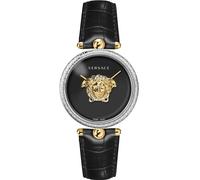 Versace Palazzo Empire Collection Luxus-Damenuhr mit schwarzem Armband mit zweifarbigem Gehäuse und schwarzem Zifferblatt, Zweifarbig, OS, Palazzo Reich
