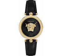 Versace VECQ00818 Palazzo 68 Diamanten gold schwarz Leder Armband Uhr Damen NEU