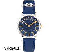 Versace VEK400121 V-Essential silber gold blau Leder Armband Uhr Damen NEU