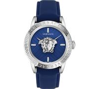 Versace VESN00122 V-Code Palazzo silber blau Leder Armband Uhr Herren NEU