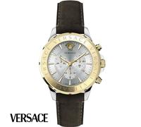 Versace VEV600219 Signature Chrono silber gold braun Leder Herren Uhr NEU