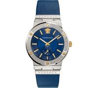 Versace VEVI00120 Greca Logo silber gold blau Leder Armband Uhr Herren NEU
