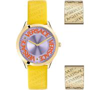 Versce Damen Armbanduhr 38 mm Logo Halo gelbes und extra Melanese Armband VE2O00822