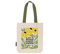 verschenkich | Wild Soul Twill Bag | Stoffbeutel bedruckt | Canvas | Fairtrade Bio- Baumwolltasche | Tote Bag Blumen Pflanzen | Floral 1 (Henkel olivgrün)