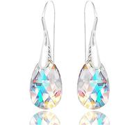 Versilberte Ohrhänger in Tropfenform mit bunten Kristallen. Sehr attraktive Behandlung