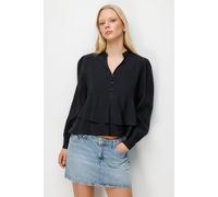 Verspielte V-Ausschnitt Bluse mit Knöpfen