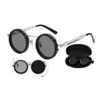 Verstellbare Getönte Runde Polarisierte Gläser Retro-Sonnenbrille, 1-9 Gang verstellbare Sonnenbrille mit ND-Filter, Polarisierte Sonnenbrille mit verstellbarer Tönung für Herren Damen (Silber)