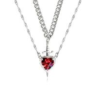 Verstellbare Halskette mit Herz-Schwerter-Anhänger, symbolisiert Stärke und Liebe, handgefertigt, einzigartiges Accessoire, Date-Nacht-Schmuck, rot, Wie beschrieben, Wie beschrieben