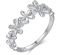 Verstellbare Sterling Silber Ringe für Frauen, Halbfingerringe für Damen aus 925er Sterlingsilber, modischer Gänseblümchen-Schmuck Strass Silberring mit Strass (Stil: 8)