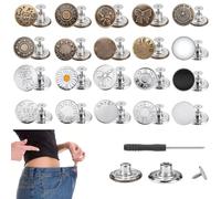 Verstellbare Taille Schnalle, Jeans Button Replacement No Sew: 20 Sets Metallknöpfe für Hosen - sofort verstellbare Knöpfe - enthält einen abnehmbaren Schraubendreher