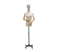 Verstellbarer Halbkörper Mannequin Torso für Kleidung Display, mit Holzarmen und Rädern, schwarz, klein